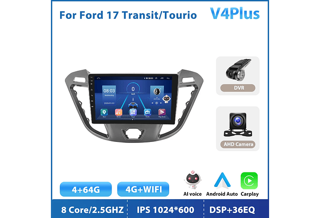 RD104 Android ford transit tourneo 2017 1GB a 8GB RAM e 16GB a 128GB ROM com ou sem Carplay