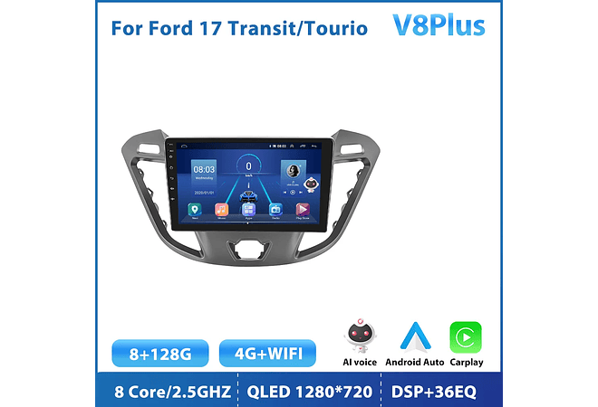 RD104 Android ford transit tourneo 2017 1GB a 8GB RAM e 16GB a 128GB ROM com ou sem Carplay