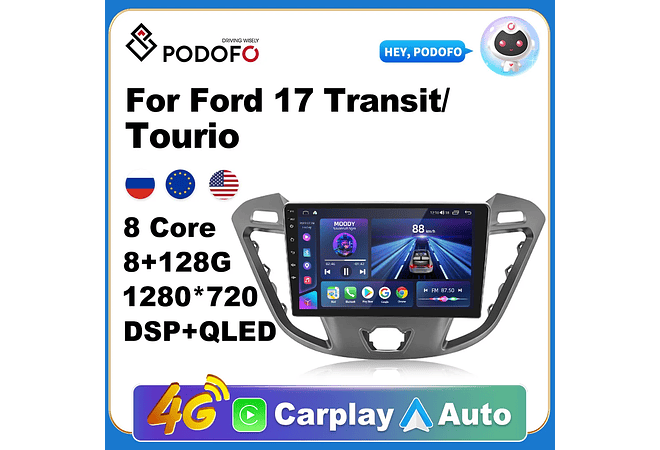 RD104 Android ford transit tourneo 2017 1GB a 8GB RAM e 16GB a 128GB ROM com ou sem Carplay