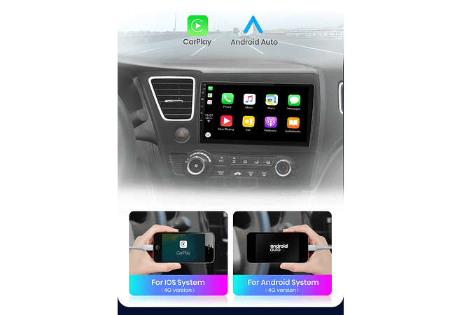 RD105 Android honda civic 9 2013-2016 1GB a 8GB RAM e 16GB a 128GB ROM com ou sem Carplay