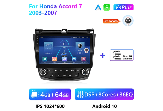 RD106 Android honda accord 7 2003-2007 1GB a 8GB RAM e 16GB a 128GB ROM com ou sem Carplay