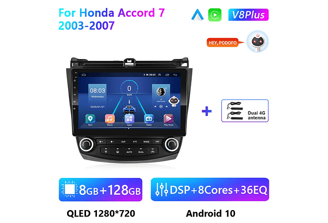 RD106 Android honda accord 7 2003-2007 1GB a 8GB RAM e 16GB a 128GB ROM com ou sem Carplay