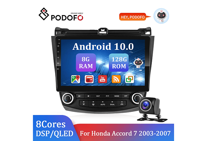 RD106 Android honda accord 7 2003-2007 1GB a 8GB RAM e 16GB a 128GB ROM com ou sem Carplay