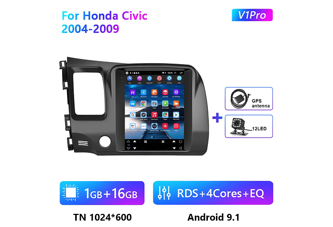 RD108 Android honda civic 2004-2009 1GB a 8GB RAM e 16GB a 128GB ROM com ou sem Carplay