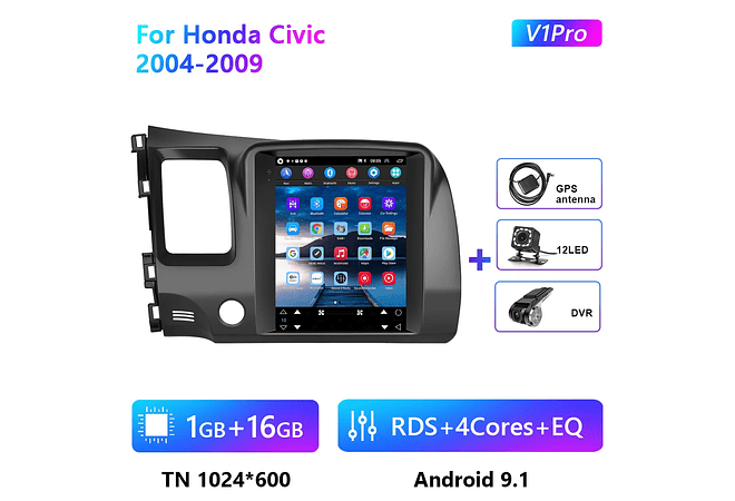 RD108 Android honda civic 2004-2009 1GB a 8GB RAM e 16GB a 128GB ROM com ou sem Carplay