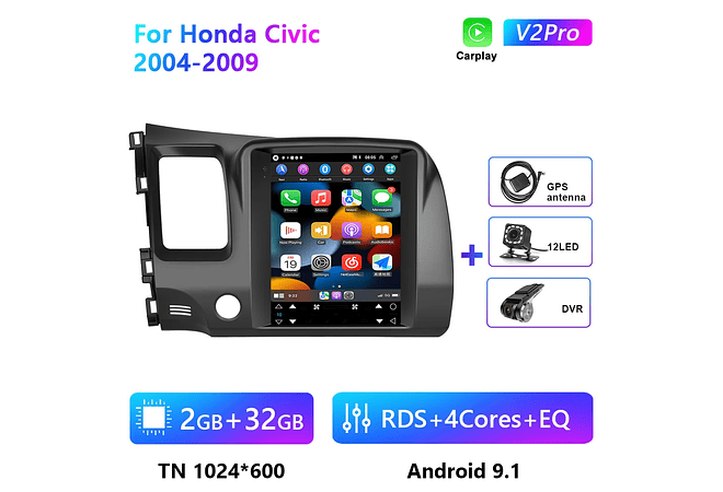 RD108 Android honda civic 2004-2009 1GB a 8GB RAM e 16GB a 128GB ROM com ou sem Carplay