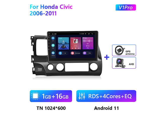 RD109 Android honda civic 2006-2011 1GB a 8GB RAM e 16GB a 128GB ROM com ou sem Carplay