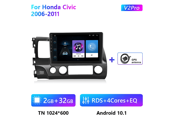 RD109 Android honda civic 2006-2011 1GB a 8GB RAM e 16GB a 128GB ROM com ou sem Carplay