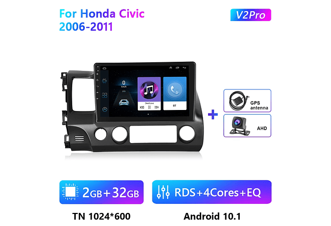RD109 Android honda civic 2006-2011 1GB a 8GB RAM e 16GB a 128GB ROM com ou sem Carplay
