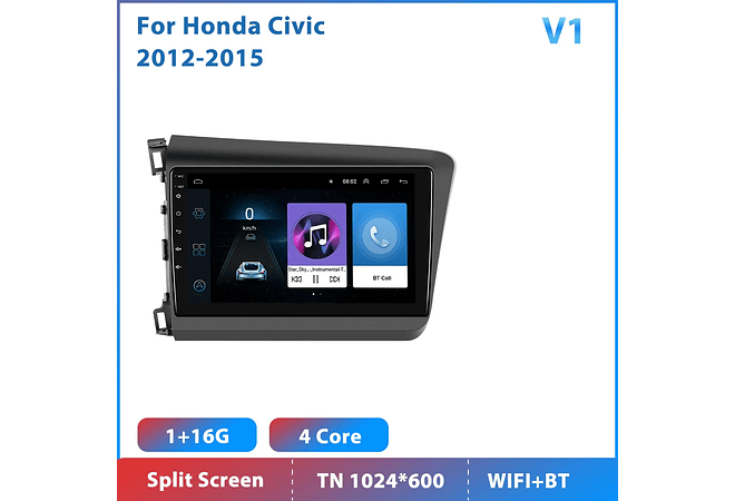 RD110 Android honda civic 2012-2015 1GB a 8GB RAM e 16GB a 128GB ROM com ou sem Carplay