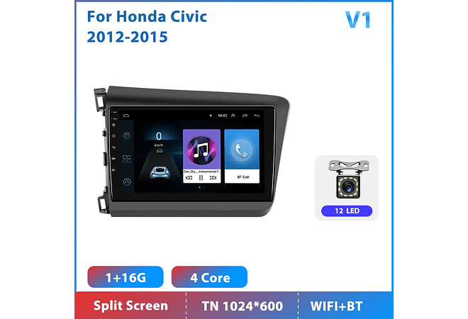 RD110 Android honda civic 2012-2015 1GB a 8GB RAM e 16GB a 128GB ROM com ou sem Carplay