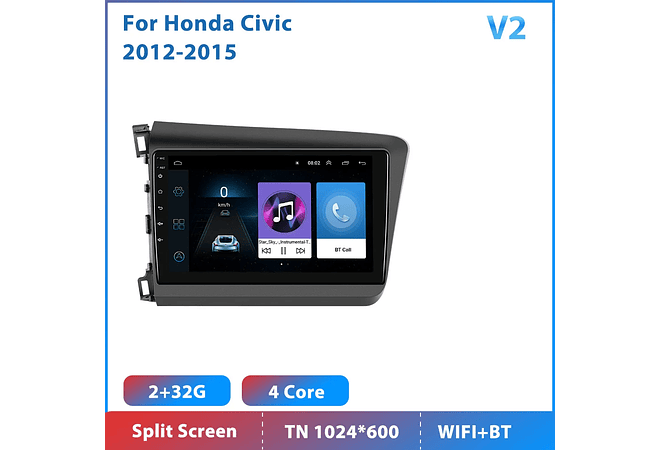 RD110 Android honda civic 2012-2015 1GB a 8GB RAM e 16GB a 128GB ROM com ou sem Carplay