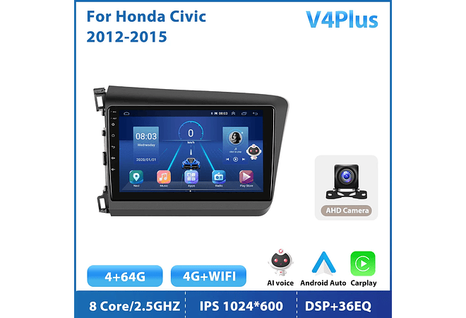 RD110 Android honda civic 2012-2015 1GB a 8GB RAM e 16GB a 128GB ROM com ou sem Carplay