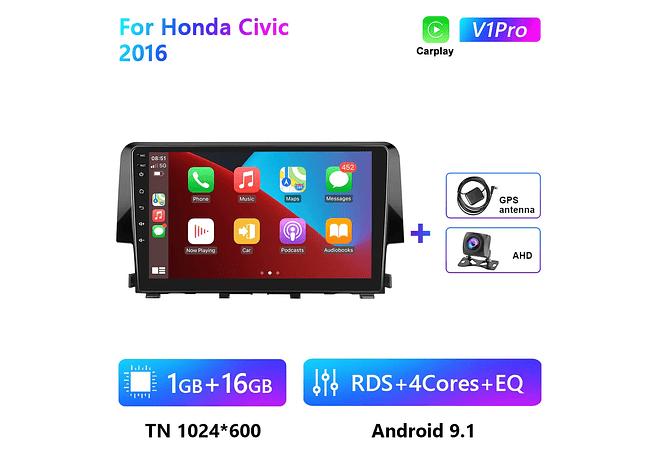 RD111 Android honda civic 2016 1GB a 8GB RAM e 16GB a 128GB ROM com ou sem Carplay