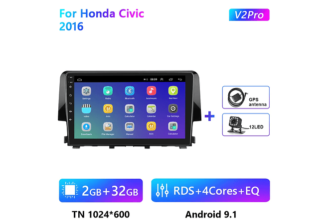 RD111 Android honda civic 2016 1GB a 8GB RAM e 16GB a 128GB ROM com ou sem Carplay