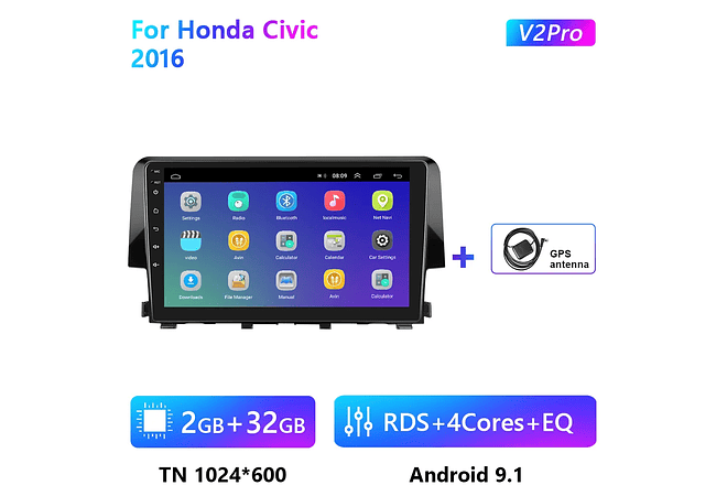 RD111 Android honda civic 2016 1GB a 8GB RAM e 16GB a 128GB ROM com ou sem Carplay