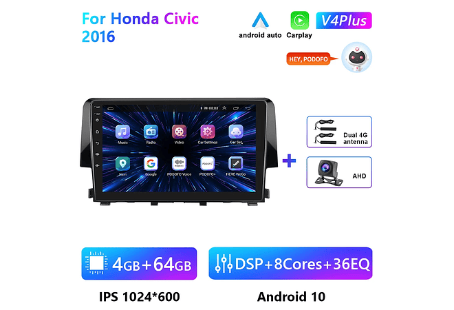 RD111 Android honda civic 2016 1GB a 8GB RAM e 16GB a 128GB ROM com ou sem Carplay