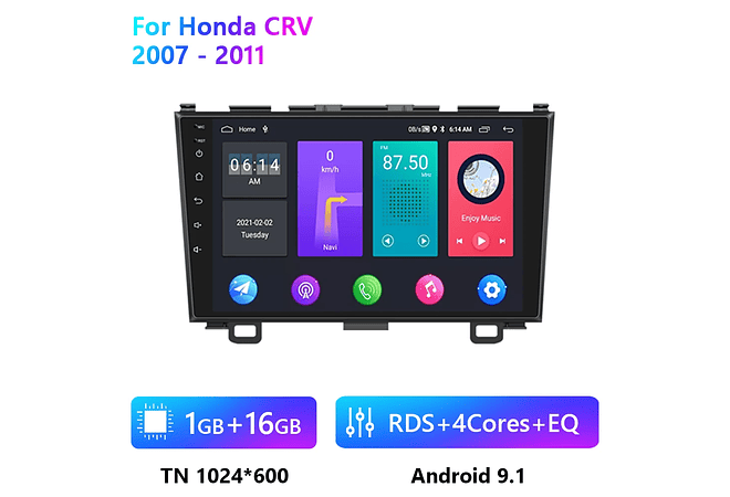 RD112 Android honda crv CR-V 2007-2011 1GB a 8GB RAM e 16GB a 128GB ROM com ou sem Carplay