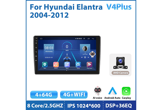 RD114 Android hyundai elantra 2004-2012 1GB a 8GB RAM e 16GB a 128GB ROM com ou sem Carplay