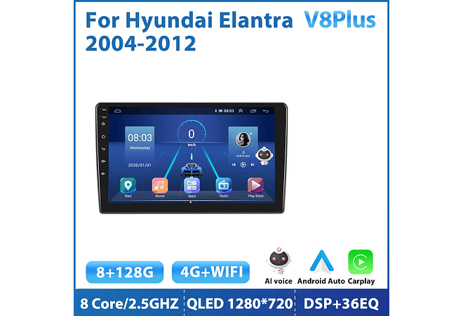 RD114 Android hyundai elantra 2004-2012 1GB a 8GB RAM e 16GB a 128GB ROM com ou sem Carplay