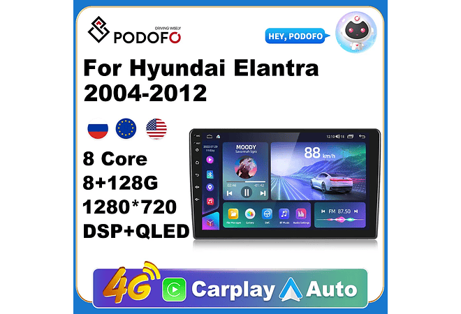 RD114 Android hyundai elantra 2004-2012 1GB a 8GB RAM e 16GB a 128GB ROM com ou sem Carplay