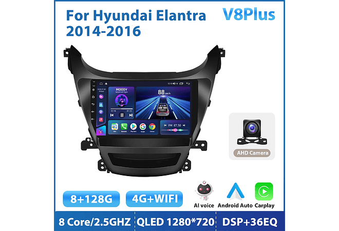 RD117 Android hyundai elantra 2014-2016 1GB a 8GB RAM e 16GB a 128GB ROM com ou sem Carplay