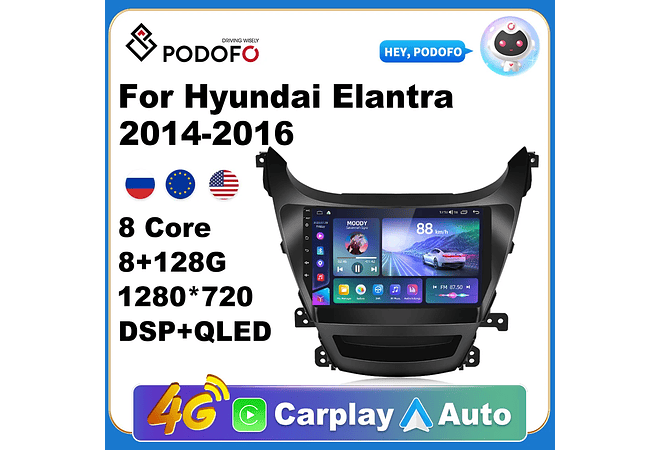 RD117 Android hyundai elantra 2014-2016 1GB a 8GB RAM e 16GB a 128GB ROM com ou sem Carplay