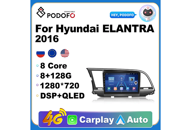 RD118 Android hyundai elantra 2016 1GB a 8GB RAM e 16GB a 128GB ROM com ou sem Carplay