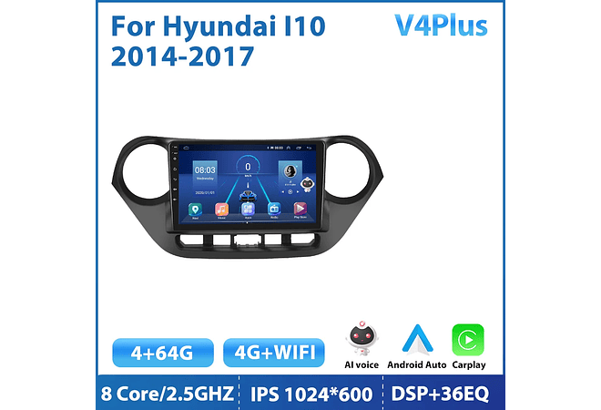 RD119 Android hyundai i10 2014-2017 1GB a 8GB RAM e 16GB a 128GB ROM com ou sem Carplay