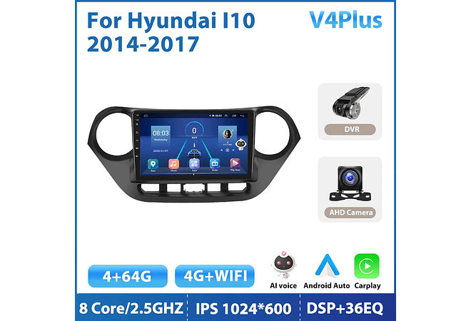 RD119 Android hyundai i10 2014-2017 1GB a 8GB RAM e 16GB a 128GB ROM com ou sem Carplay