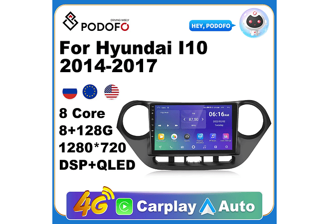 RD119 Android hyundai i10 2014-2017 1GB a 8GB RAM e 16GB a 128GB ROM com ou sem Carplay