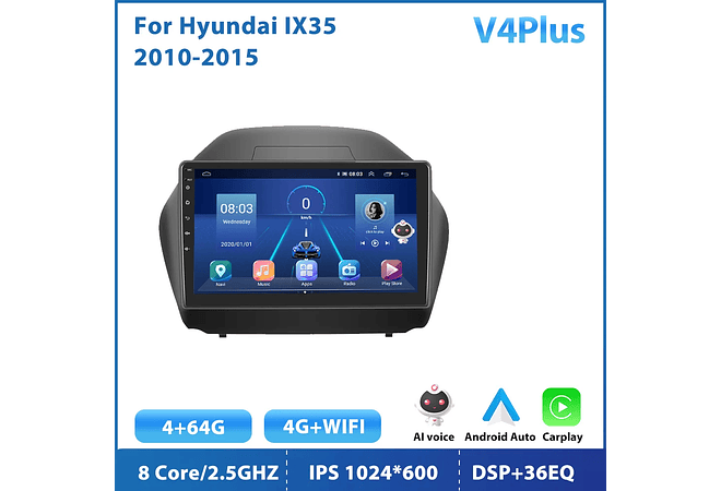 RD120 Android hyundai ix35 2010-2015 1GB a 8GB RAM e 16GB a 128GB ROM com ou sem Carplay