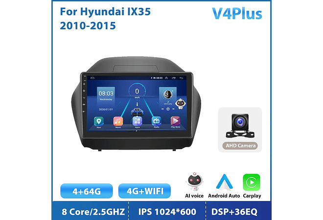 RD120 Android hyundai ix35 2010-2015 1GB a 8GB RAM e 16GB a 128GB ROM com ou sem Carplay