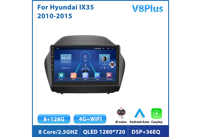 RD120 Android hyundai ix35 2010-2015 1GB a 8GB RAM e 16GB a 128GB ROM com ou sem Carplay