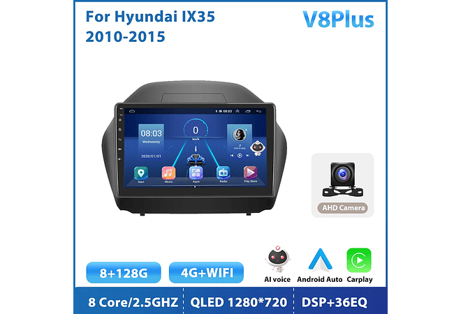 RD120 Android hyundai ix35 2010-2015 1GB a 8GB RAM e 16GB a 128GB ROM com ou sem Carplay