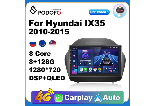 RD120 Android hyundai ix35 2010-2015 1GB a 8GB RAM e 16GB a 128GB ROM com ou sem Carplay