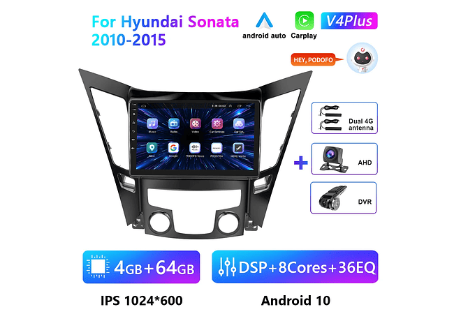 RD124 Android hyundai sonata 2010-2015 1GB a 8GB RAM e 16GB a 128GB ROM com ou sem Carplay