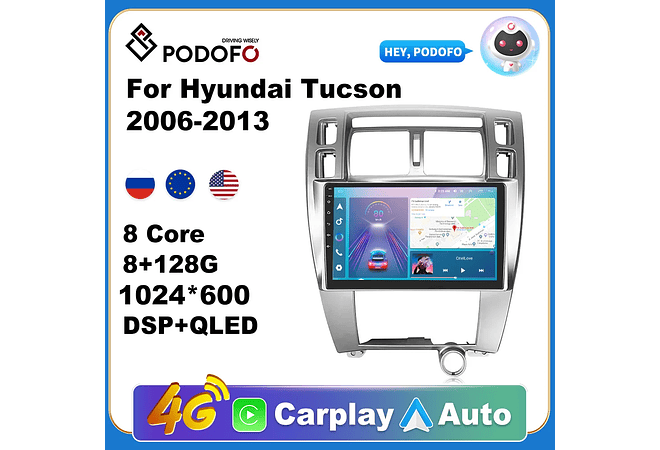 RD125 Android hyundai tucson 2006-2013 1GB a 8GB RAM e 16GB a 128GB ROM com ou sem Carplay