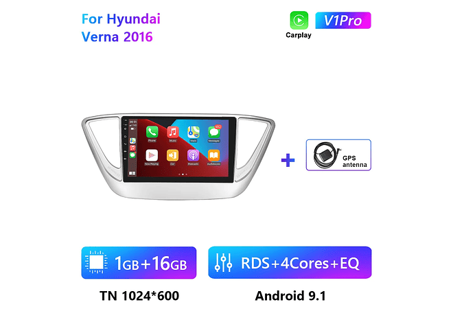 RD126 Android hyundai verna 2016 1GB a 8GB RAM e 16GB a 128GB ROM com ou sem Carplay