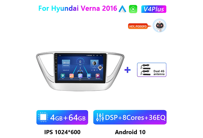 RD126 Android hyundai verna 2016 1GB a 8GB RAM e 16GB a 128GB ROM com ou sem Carplay