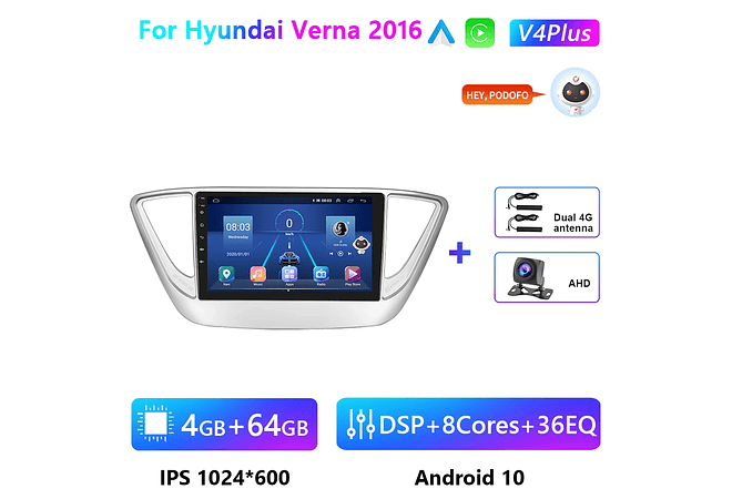 RD126 Android hyundai verna 2016 1GB a 8GB RAM e 16GB a 128GB ROM com ou sem Carplay