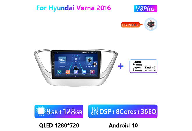 RD126 Android hyundai verna 2016 1GB a 8GB RAM e 16GB a 128GB ROM com ou sem Carplay