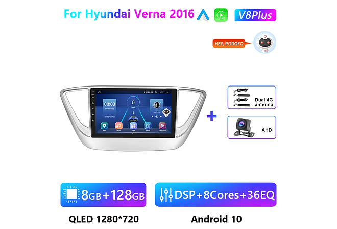 RD126 Android hyundai verna 2016 1GB a 8GB RAM e 16GB a 128GB ROM com ou sem Carplay