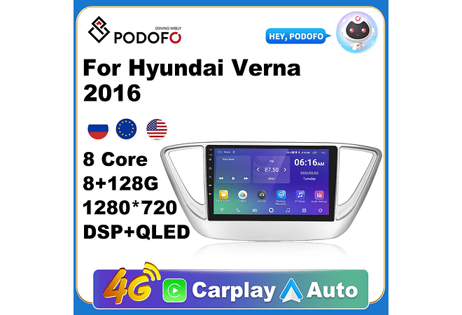 RD126 Android hyundai verna 2016 1GB a 8GB RAM e 16GB a 128GB ROM com ou sem Carplay