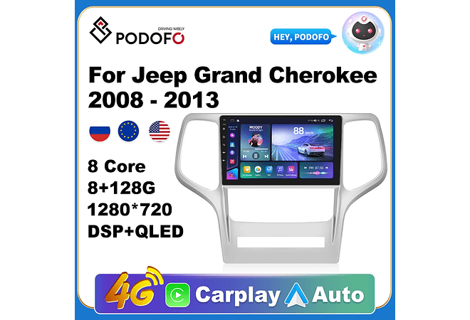 RD128 Android jeep grand cherokee 2008-2013 1GB a 8GB RAM e 16GB a 128GB ROM com ou sem Carplay