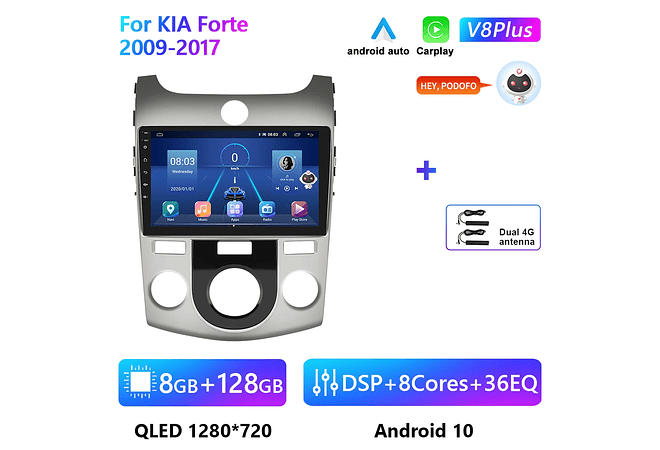 RD130 Android kia forte 2009-2017 1GB a 8GB RAM e 16GB a 128GB ROM com ou sem Carplay