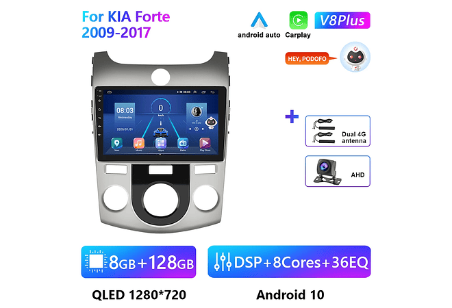 RD130 Android kia forte 2009-2017 1GB a 8GB RAM e 16GB a 128GB ROM com ou sem Carplay