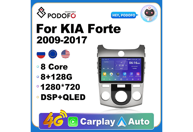 RD130 Android kia forte 2009-2017 1GB a 8GB RAM e 16GB a 128GB ROM com ou sem Carplay
