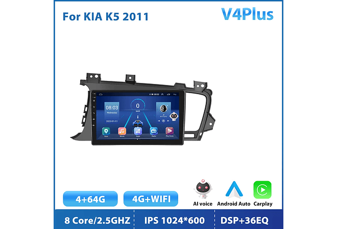 RD133 Android kia k5 2011 1GB a 8GB RAM e 16GB a 128GB ROM com ou sem Carplay