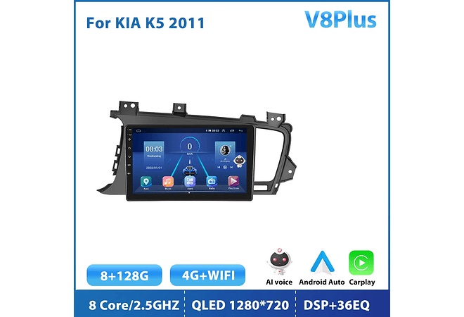 RD133 Android kia k5 2011 1GB a 8GB RAM e 16GB a 128GB ROM com ou sem Carplay